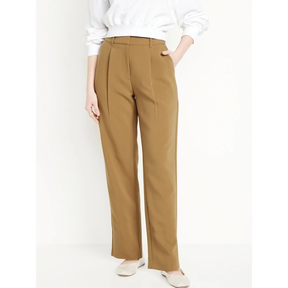 Old Navy Taylor Trouser Straight Pants Womens M Camel Brown Pleated NEW